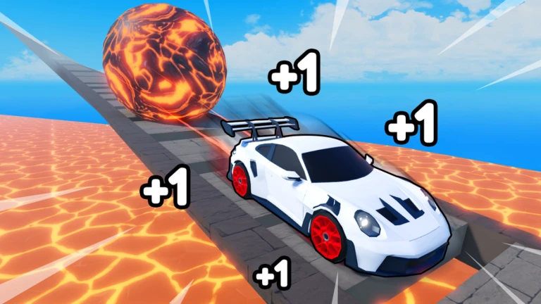 +1 Speed Car Escape Roblox gameplay showing a white sports car escaping from obstacles